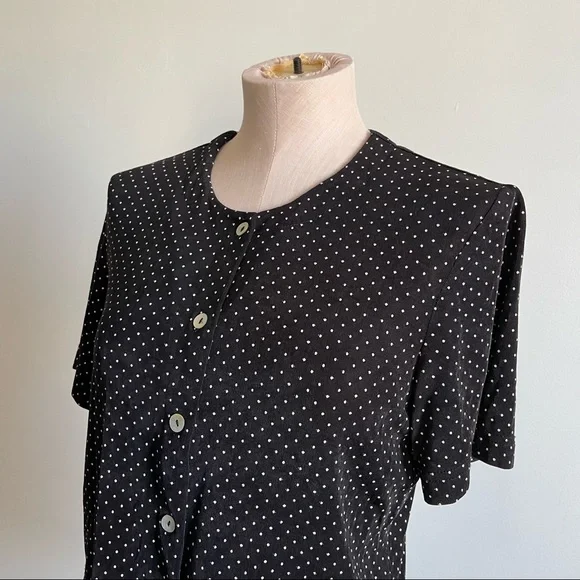 VINTAGE Ronni Nicole Black Polka Dot Crop Button Down Shirt - Picture 3 of 10